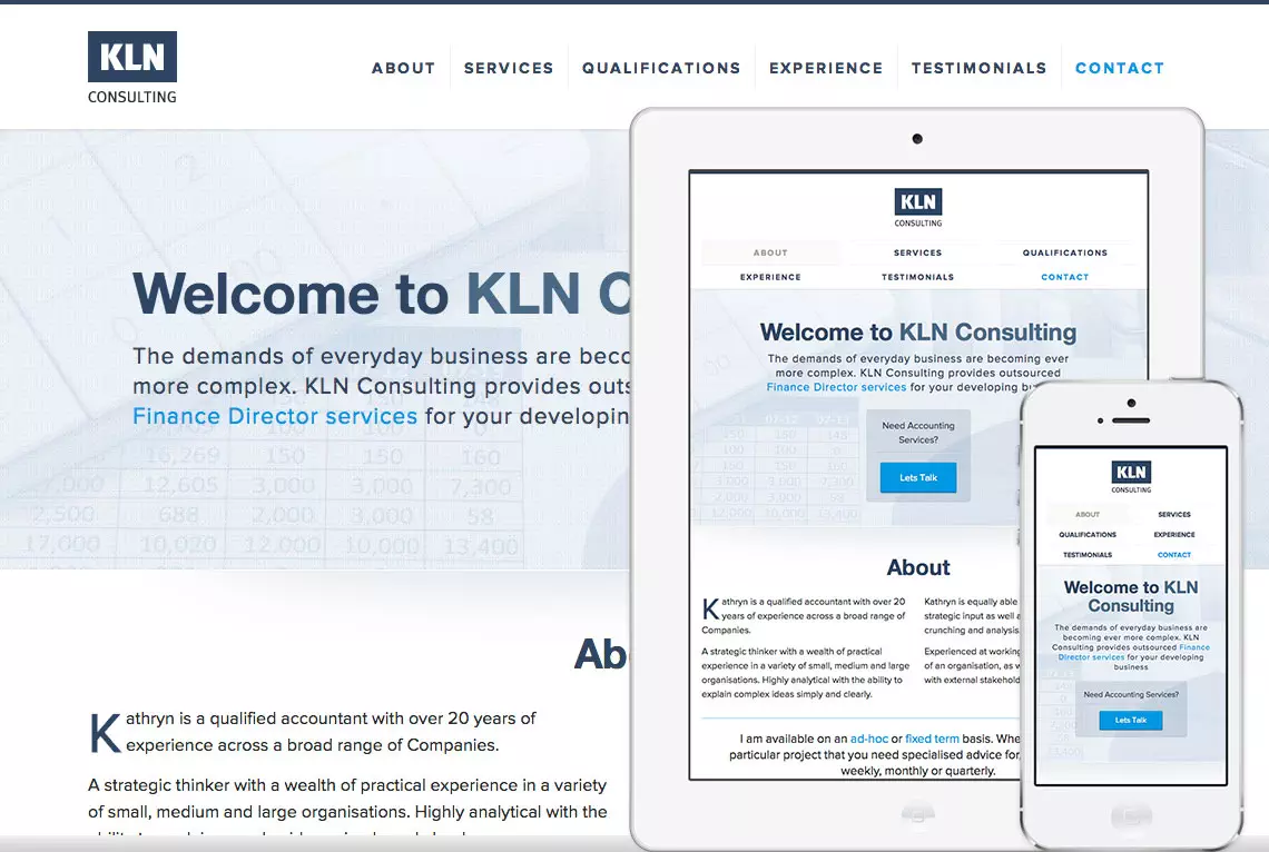 Custom one page responsive web design - KLN Consulting