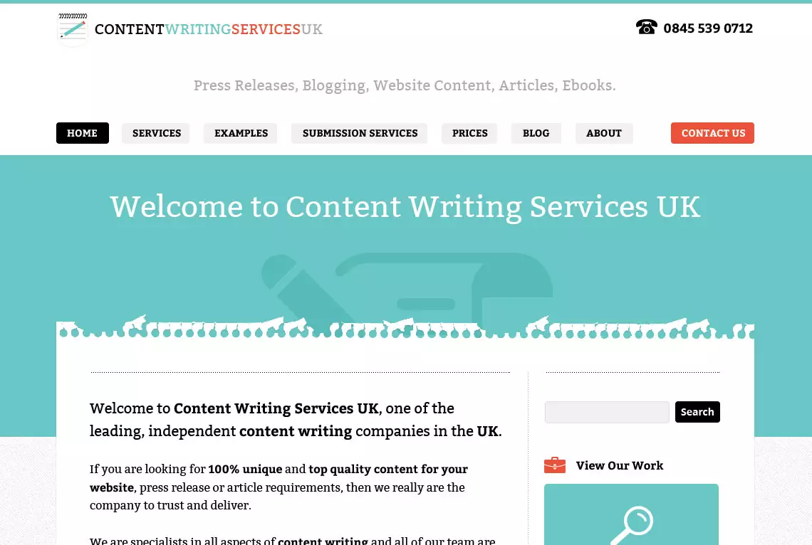 Content Writing Services UK - Home page web design