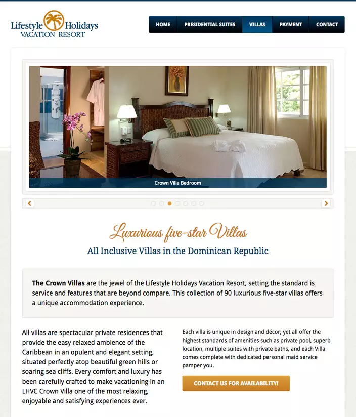 Villa web page design - Dominican Accommodation Custom WordPress theme
