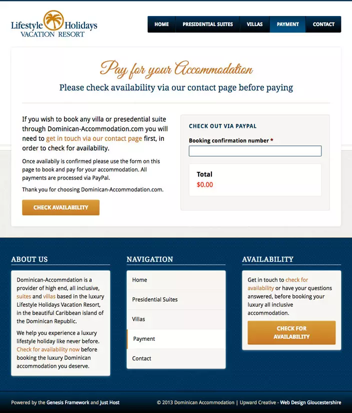 Paypal eCommerce payment web page - Dominican Accommodation