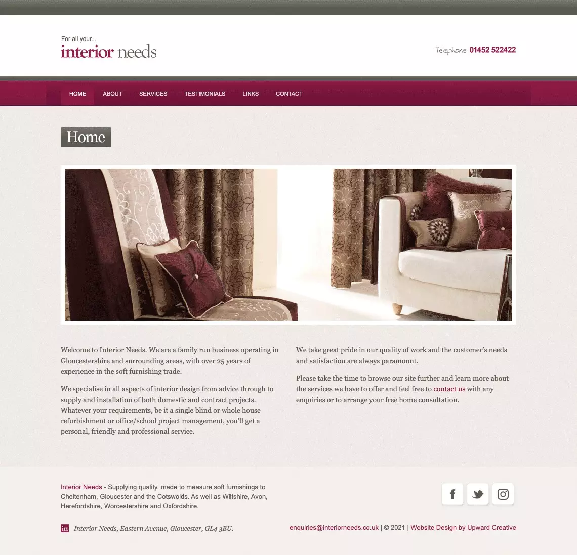 Interior Needs homepage website design