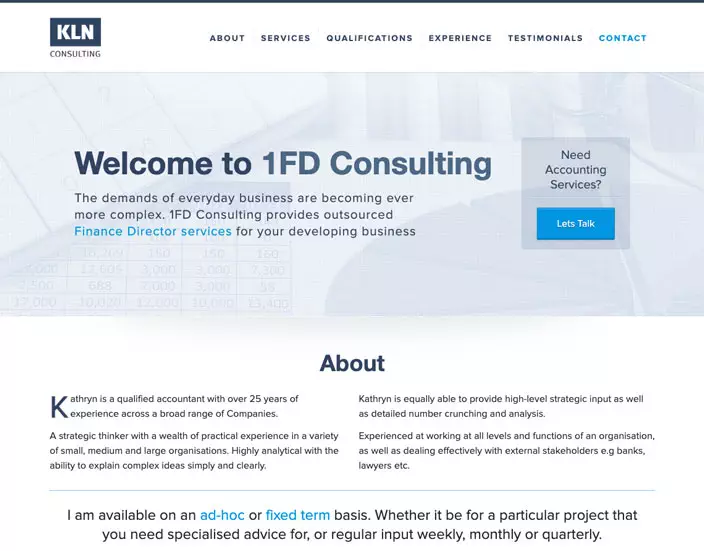 Website About page section design - KLN Consulting