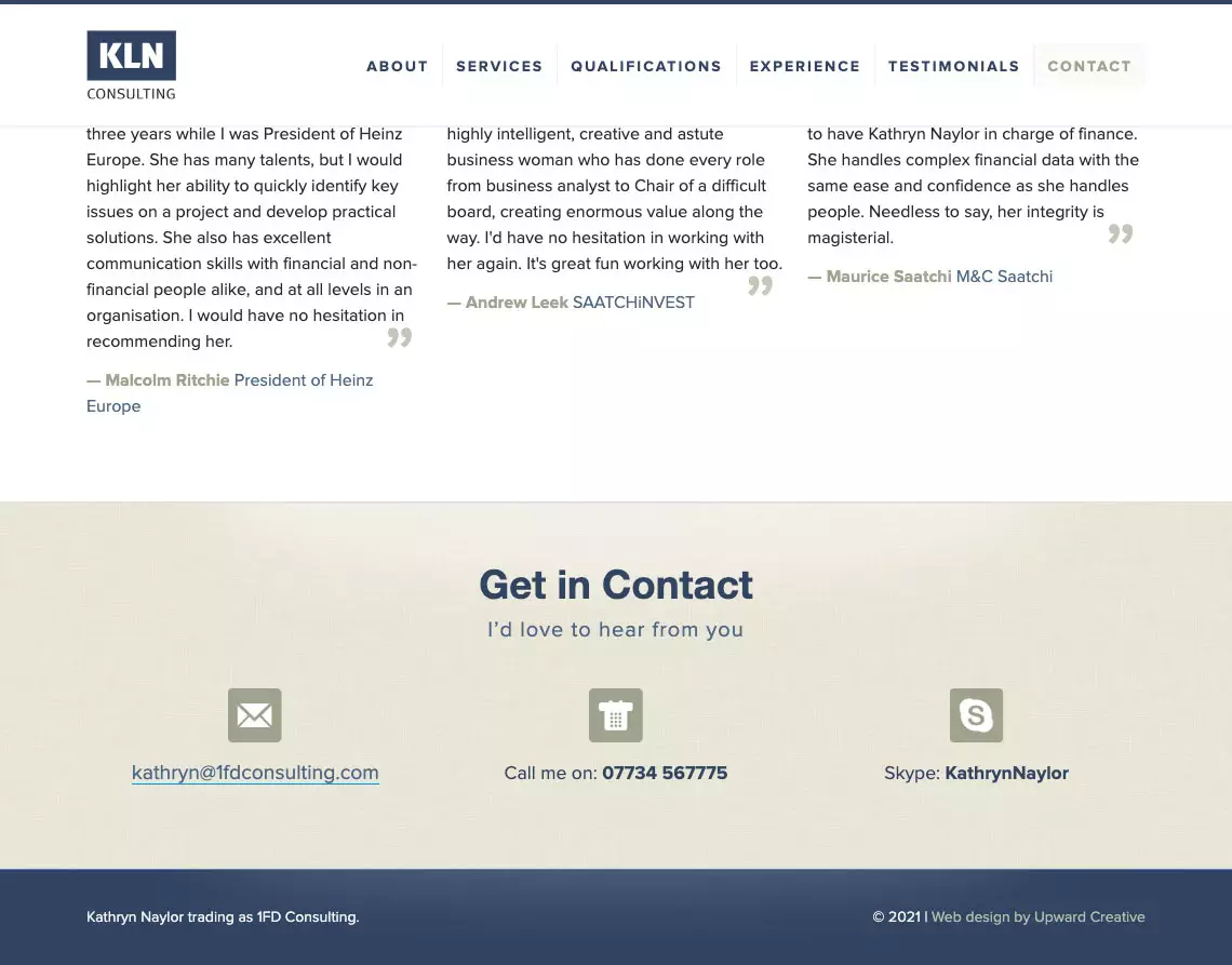 Website Contact section design - KLN Consulting