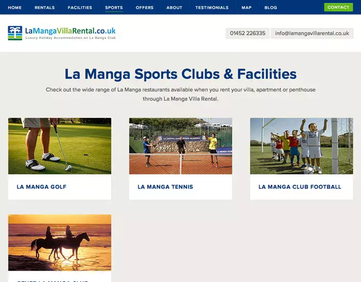 La Manga Villa Rental custom WordPress theme sports page