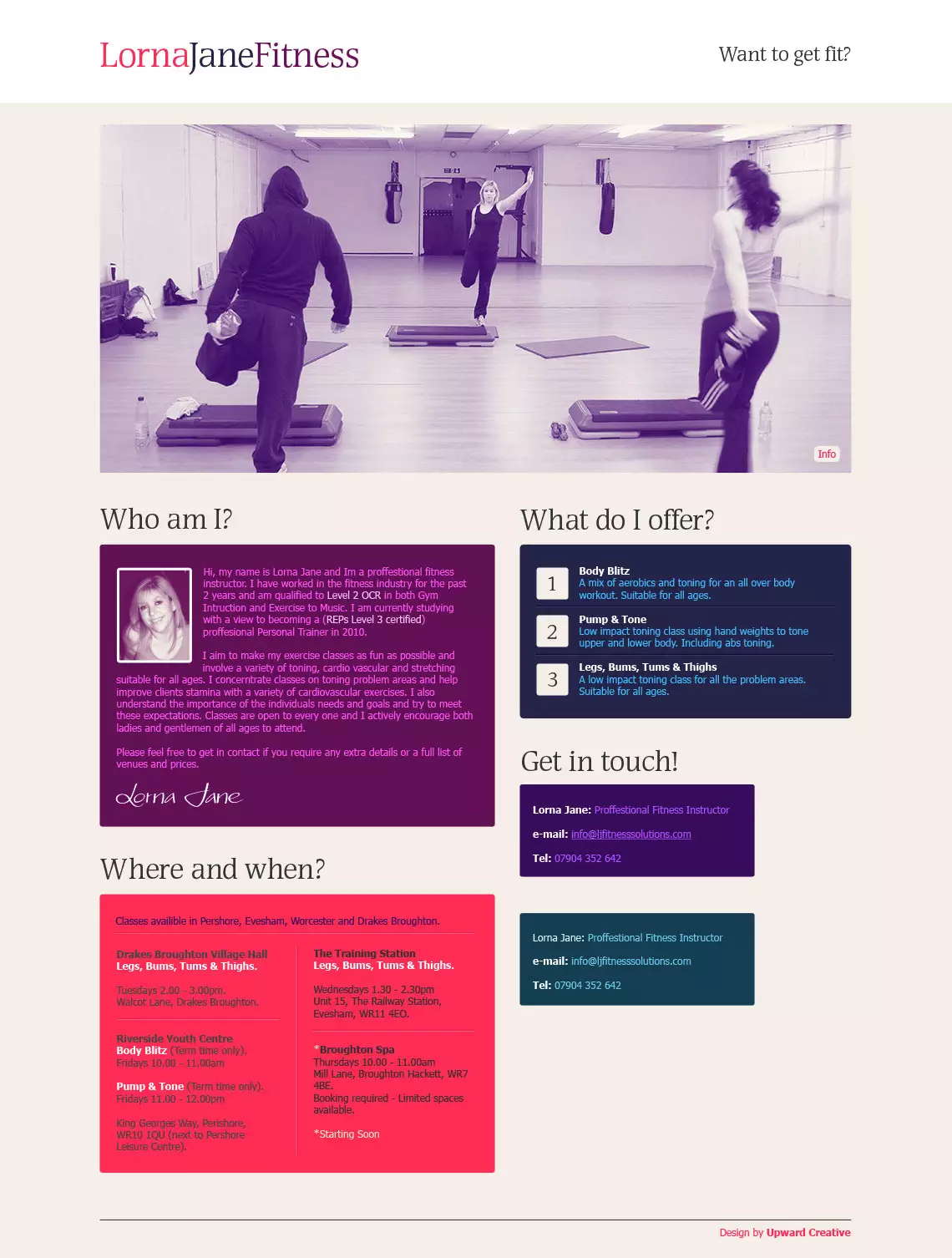 Lorna Jane Fitness single page website design