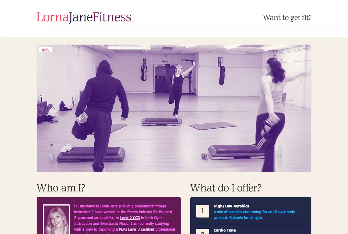 Lorna Jane Fitness single page web design
