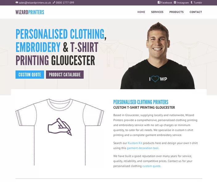 Wizard Printers custom WordPress theme design homepage