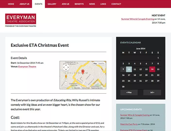 ETA single events page WordPress website design