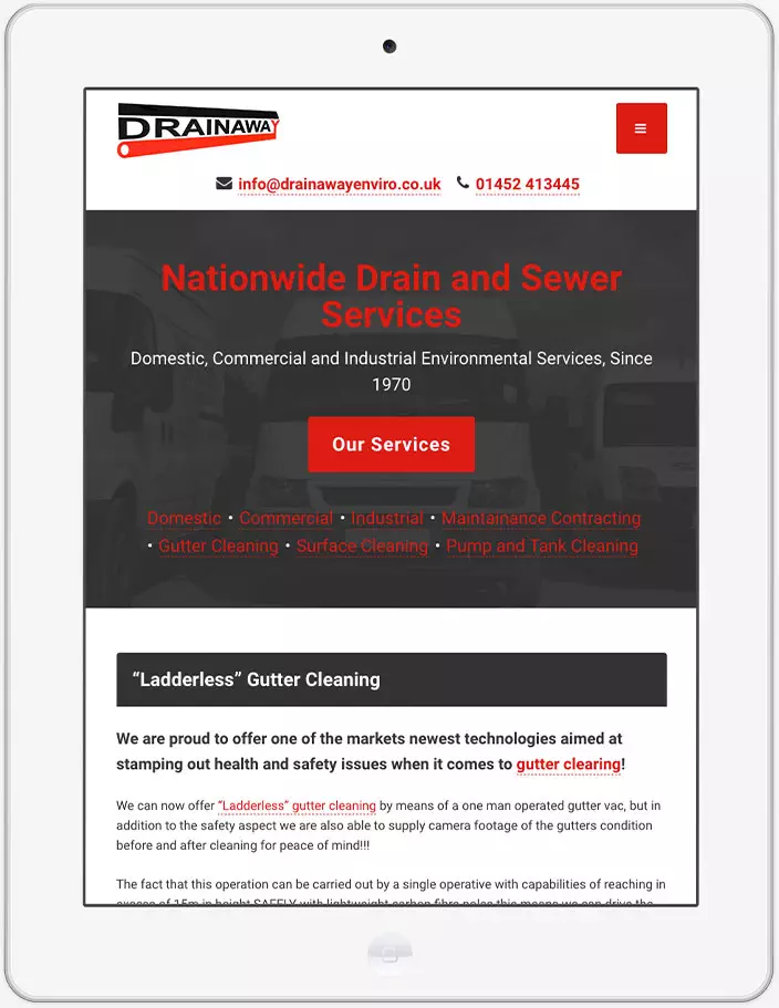 Drainaway bespoke WordPress web design on iPad