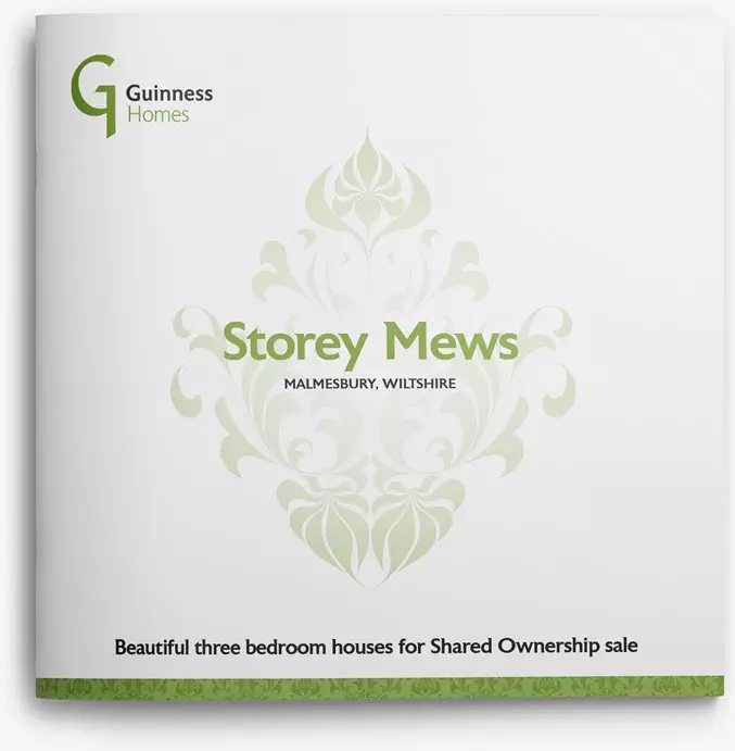 Brochure design front for Guinness Homes Storey Mews