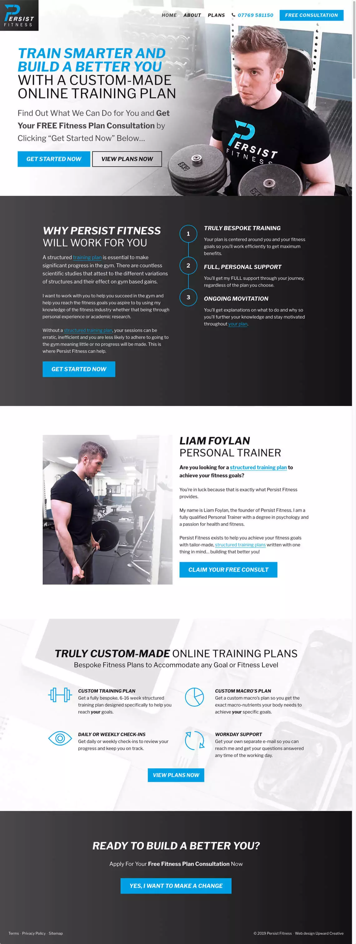Persist Fitness website homepage design