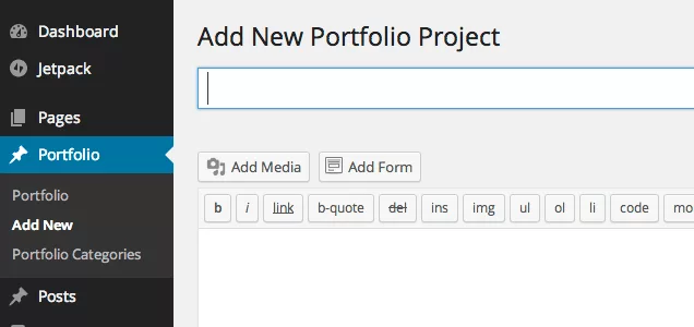 Adding a new portfolio project via WordPress