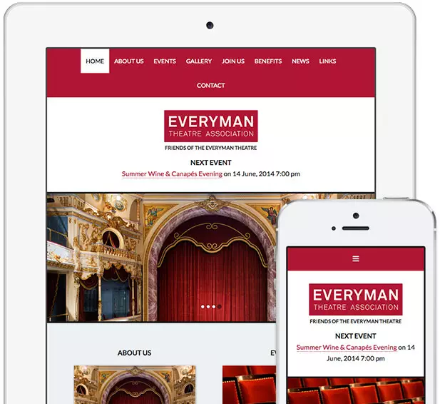Everyman Theatre Association mobile-friendly customised WordPress website design
