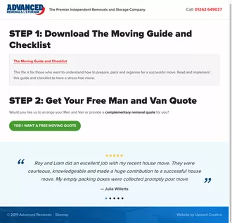 Advanced Removals website sales funnel download page
