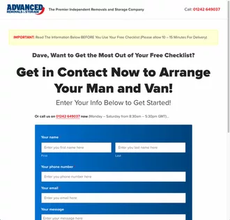 Advanced Removals website sales funnel offer page