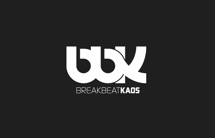 Breakbeat Kaos logo design, monochrome